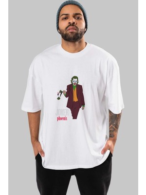 ankhisesJoker (11) Ön Baskılı Beyaz Oversize T-Shirt Bisiklet Yaka Erkek Kadın