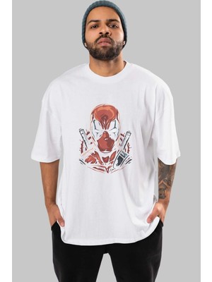 ankhisesDeadpool (10) Ön Baskılı Beyaz Oversize T-Shirt Bisiklet Yaka Erkek Kadın