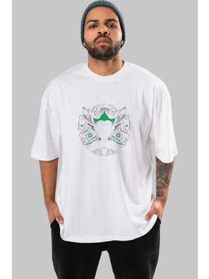 ankhisesJoker (2) Ön Baskılı Beyaz Oversize T-Shirt Bisiklet Yaka Erkek Kadın