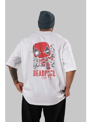 ankhisesDeadpool (8) Arka Baskılı Beyaz Oversize T-Shirt Bisiklet Yaka Pamuk Erkek Kadın