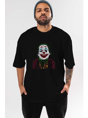 ankhisesJoker (10) Ön Baskılı Siyah Oversize T-Shirt Bisiklet Yaka Erkek Kadın