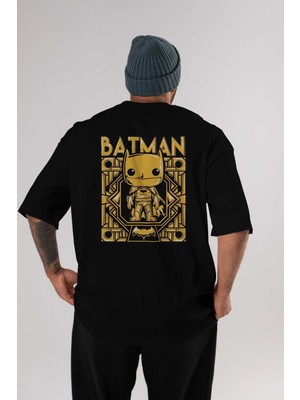 ankhisesBatman (9) Arka Baskılı Siyah Oversize T-Shirt Bisiklet Yaka Pamuk Erkek Kadın