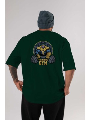 Ankhises Thanos Gym Arka Baskılı Zümrüt Yeşili Oversize T-Shirt Bisiklet Yaka Erkek Kadın