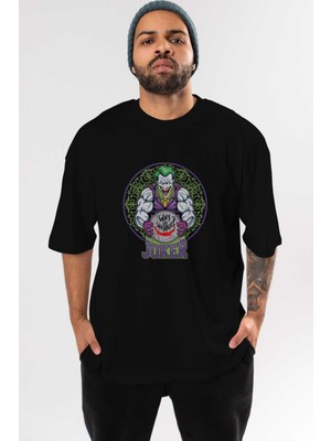 ankhisesJoker Gym Ön Baskılı Siyah Oversize T-Shirt Bisiklet Yaka Erkek Kadın