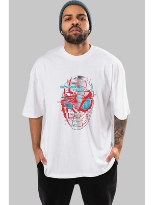 ankhisesSpiderman (14) Ön Baskılı Beyaz Oversize T-Shirt Bisiklet Yaka Erkek Kadın