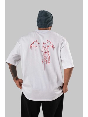 ankhisesBatman (14) Arka Baskılı Beyaz Oversize T-Shirt Bisiklet Yaka Pamuk Erkek Kadın