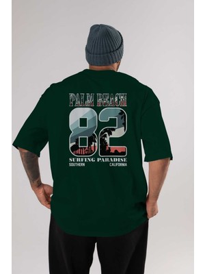 Ankhises Palm Beach 82 Arka Baskılı Zümrüt Yeşili Oversize T-Shirt Erkek Kadın Bisiklet Yaka