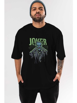 ankhisesJoker (9) Ön Baskılı Siyah Oversize T-Shirt Bisiklet Yaka Erkek Kadın