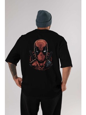 ankhisesDeadpool (10) Arka Baskılı Siyah Oversize T-Shirt Bisiklet Yaka Pamuk Erkek Kadın