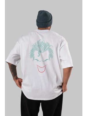 ankhisesJoker (1) Arka Baskılı Beyaz Oversize T-Shirt Bisiklet Yaka Pamuk Erkek Kadın
