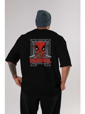 ankhisesDeadpool (17) Arka Baskılı Siyah Oversize T-Shirt Bisiklet Yaka Pamuk Erkek Kadın
