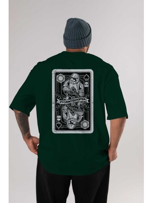 Ankhises Stormtrooper Playing Card Arka Baskılı Zümrüt Yeşili Oversize T-Shirt Erkek Kadın Bisiklet Yaka