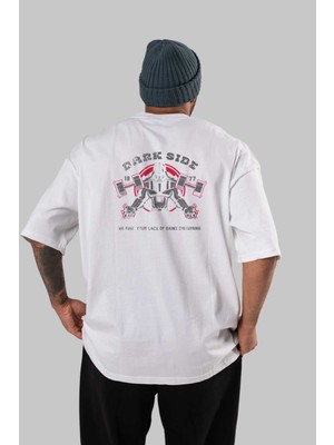 ankhises Darth Vader Gym Arka Baskılı Beyaz Oversize T-Shirt Bisiklet Yaka Pamuk Erkek Kadın