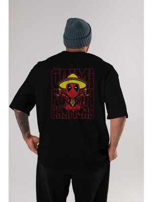 ankhisesDeadpool (14) Arka Baskılı Siyah Oversize T-Shirt Bisiklet Yaka Pamuk Erkek Kadın