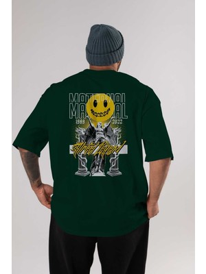 Ankhises Maternal Street Arka Baskılı Zümrüt Yeşili Oversize T-Shirt Unisex Erkek Kadın Bisiklet Yaka