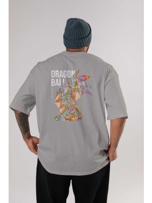 Ankhises Dragon Ball Art (5) Anime Arka Baskılı Gri Oversize T-Shirt %100 Pamuk Erkek Kadın