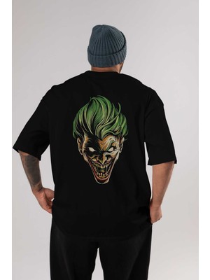 ankhisesJoker (3) Arka Baskılı Siyah Oversize T-Shirt Bisiklet Yaka Pamuk Erkek Kadın