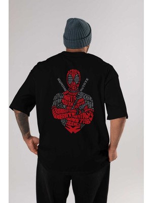 ankhisesDeadpool (16) Arka Baskılı Siyah Oversize T-Shirt Bisiklet Yaka Pamuk Erkek Kadın