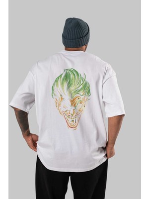ankhisesJoker (3) Arka Baskılı Beyaz Oversize T-Shirt Bisiklet Yaka Pamuk Erkek Kadın
