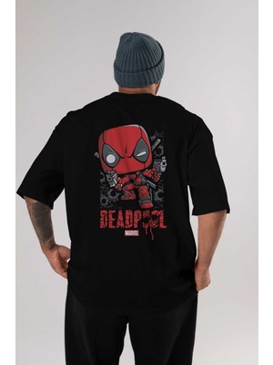 ankhisesDeadpool (8) Arka Baskılı Siyah Oversize T-Shirt Bisiklet Yaka Pamuk Erkek Kadın
