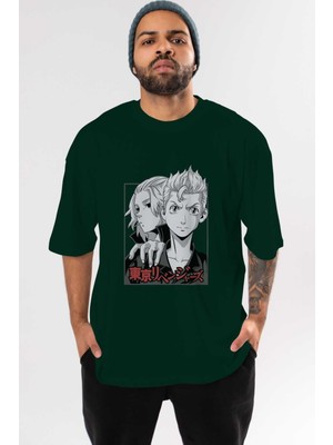 Ankhises Tokyo Revengers Anime Ön Baskılı Zümrüt Yeşili Oversize T-Shirt Erkek Kadın