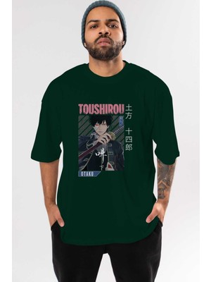 Ankhises Toushirou Hijikata 1 Anime Ön Baskılı Zümrüt Yeşili Oversize T-Shirt Erkek Kadın