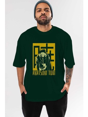 Ankhises Akatsukı Obıto Naruto Anime Ön Baskılı Zümrüt Yeşili Oversize T-Shirt Erkek Kadın