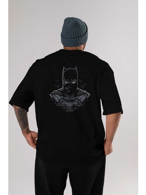 ankhisesBatman (22) Arka Baskılı Siyah Oversize T-Shirt Bisiklet Yaka Pamuk Erkek Kadın