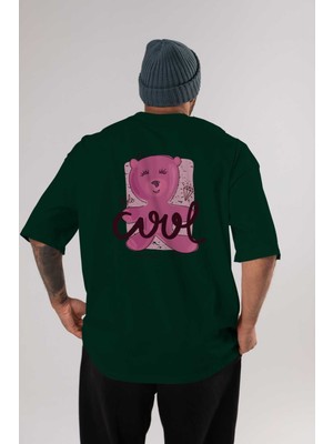 Ankhises Cool Style Bear Arka Baskılı Zümrüt Yeşili Oversize T-Shirt Unisex Erkek Kadın Bisiklet Yaka