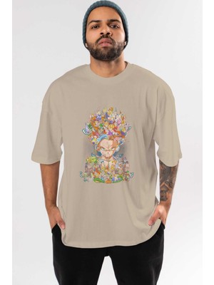Ankhises Dragon Ball Art (2) Anime Ön Baskılı Bej Oversize T-Shirt Erkek Kadın