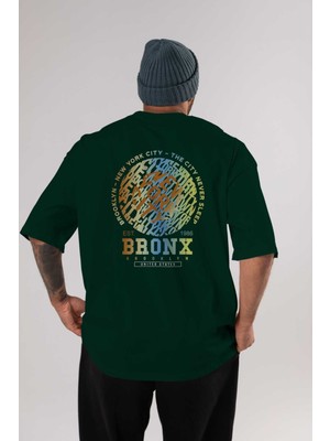 Ankhises Brooklyn And New York Arka Baskılı Zümrüt Yeşili Oversize T-Shirt Unisex Erkek Kadın Bisiklet Yaka