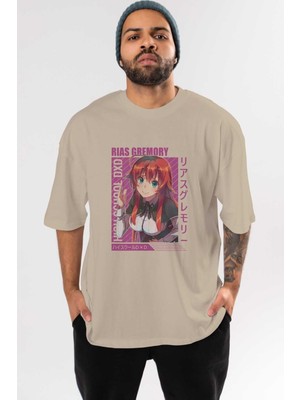 Ankhises Rias Gremory 10 Anime Ön Baskılı Bej Oversize T-Shirt Erkek Kadın
