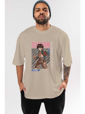Ankhises Simon 5 Anime Ön Baskılı Bej Oversize T-Shirt Erkek Kadın