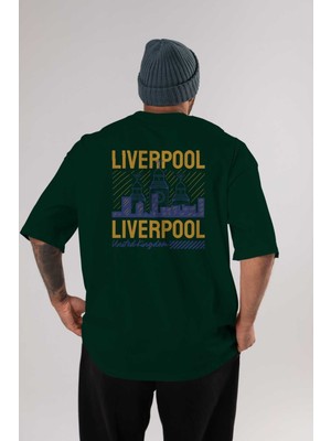 Ankhises Liverpool Arka Baskılı Zümrüt Yeşili Oversize T-Shirt Unisex Erkek Kadın Bisiklet Yaka