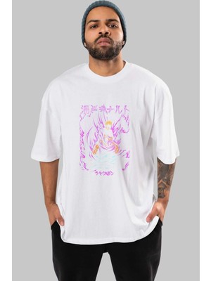 ankhises Naruto Anime Ön Baskılı Beyaz Oversize T-Shirt Erkek Kadın