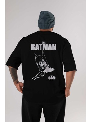 ankhisesBatman (18) Arka Baskılı Siyah Oversize T-Shirt Bisiklet Yaka Pamuk Erkek Kadın