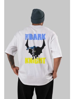 ankhisesBatman (16) Arka Baskılı Beyaz Oversize T-Shirt Bisiklet Yaka Pamuk Erkek Kadın