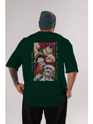 Ankhises Super Novas One Piece Anime Arka Baskılı Zümrüt Yeşili Oversize T-Shirt Pamuk Erkek Kadın