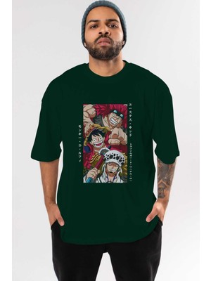 Ankhises Super Novas One Piece Anime Ön Baskılı Zümrüt Yeşili Oversize T-Shirt Erkek Kadın