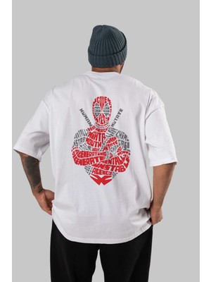 ankhisesDeadpool (16) Arka Baskılı Beyaz Oversize T-Shirt Bisiklet Yaka Pamuk Erkek Kadın