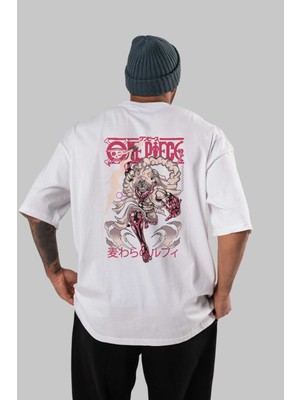 ankhises Monkey D. Luff-One Pıece 1 Anime Arka Baskılı Beyaz Oversize T-Shirt  Pamuk Erkek Kadın