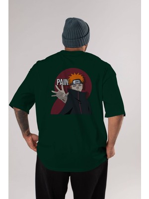 Ankhises Paın Naruto Anime Arka Baskılı Zümrüt Yeşili Oversize T-Shirt Pamuk Erkek Kadın
