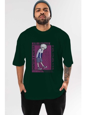 Ankhises Killua Zoldyck 3 1 Anime Ön Baskılı Zümrüt Yeşili Oversize T-Shirt Erkek Kadın