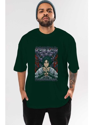 Ankhises Naruto Sasuke Uchıha Anime Ön Baskılı Zümrüt Yeşili Oversize T-Shirt Erkek Kadın
