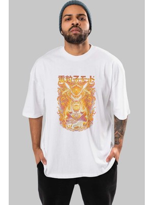 ankhises Naruto Kyuubı 1 Anime Ön Baskılı Beyaz Oversize T-Shirt Erkek Kadın