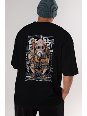 ankhises Roshi New Anime Arka Baskılı Siyah Oversize T-Shirt Erkek Kadın