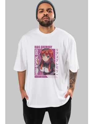 ankhises Rias Gremory 10 Anime Ön Baskılı Beyaz Oversize T-Shirt Erkek Kadın