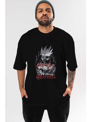 ankhises Kakashı Hatake Naruto 1 Anime Ön Baskılı Siyah Oversize T-Shirt Erkek Kadın