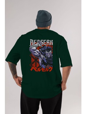 Ankhises Guts Berserk Anime Arka Baskılı Zümrüt Yeşili Oversize T-Shirt Pamuk Erkek Kadın