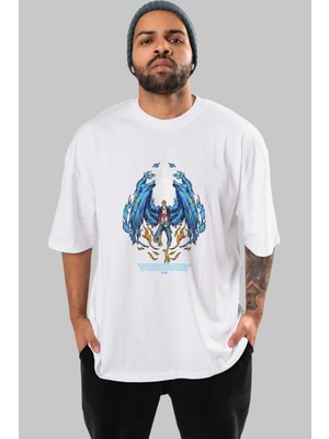 ankhisesMarco Anime Ön Baskılı Beyaz Oversize T-Shirt Erkek Kadın